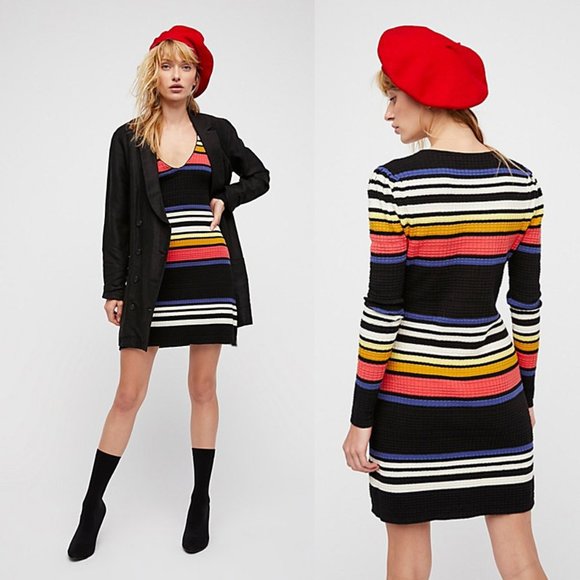 Free People Gidget Dress Knit Sweater Dress Striped V-neck Size XS - Picture 6 of 12